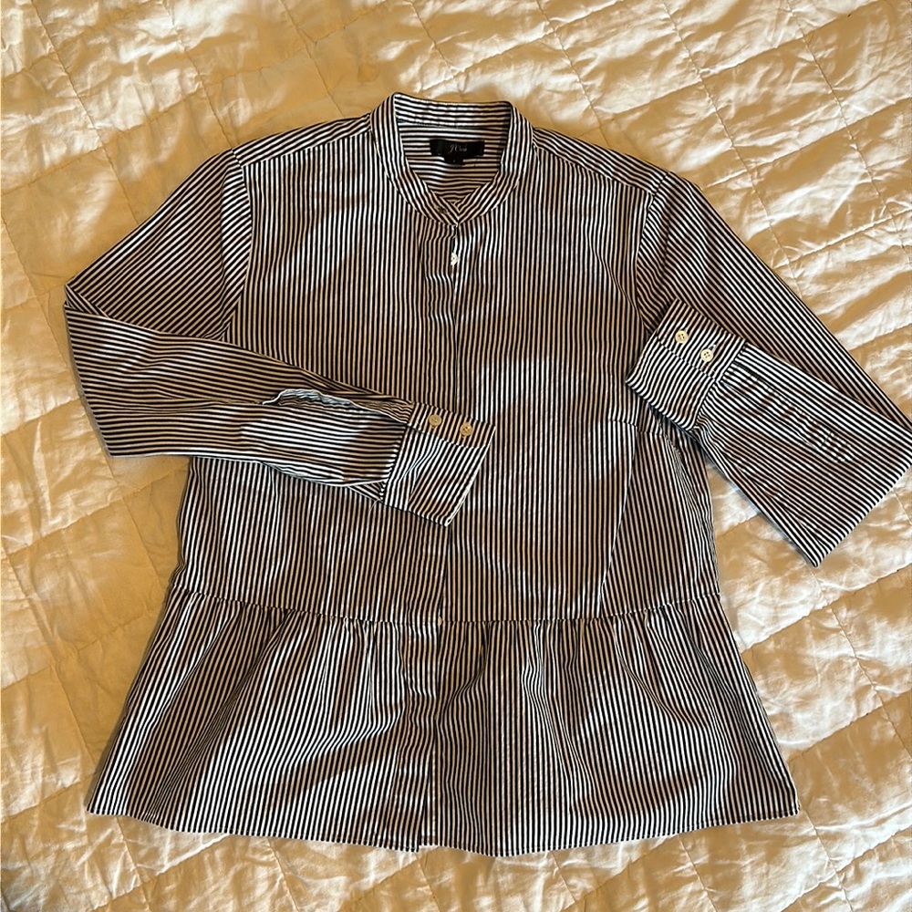 J Crew stretch striped peplum button up shirt size 4